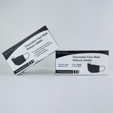 Load image into Gallery viewer, Black 3 Ply Masks Box of 50, $0.07/mask