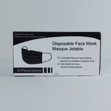 Load image into Gallery viewer, Black 3 Ply Masks Box of 50, $0.07/mask