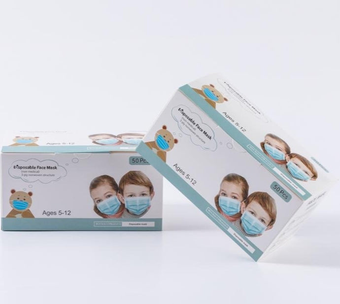 100 Boxes of Kids 3 Ply Masks in Boxes of 50