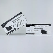 Load image into Gallery viewer, Black 3 Ply Masks Box of 50, $0.07/mask
