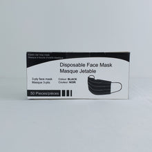 Load image into Gallery viewer, Black 3 Ply Masks Box of 50, $0.07/mask
