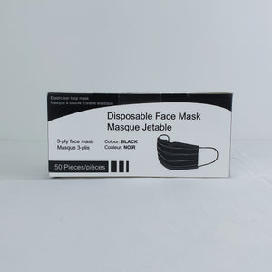 Black 3 Ply Masks Box of 50, $0.07/mask